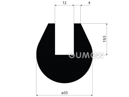 Rundes Gummiprofil, 35mm, Rille 12mm, 70°ShA, EPDM, -40°C/+100°C, schwarz, 